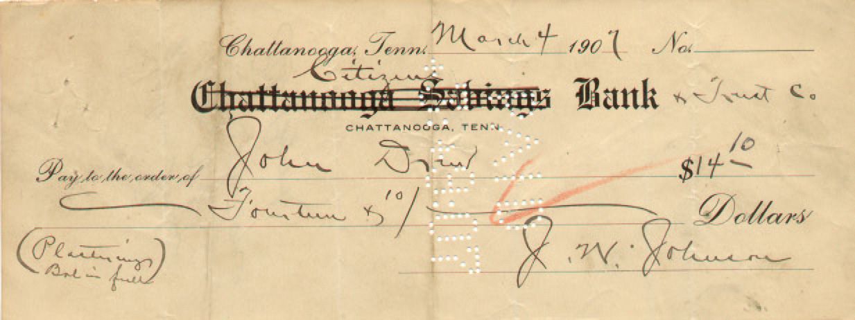 Citizens Bank & Trust X out Chattanooga Savings Bank 3-4-1907